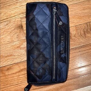 MZ Wallace Quilted Navy Camouflage Zip Around Wallet